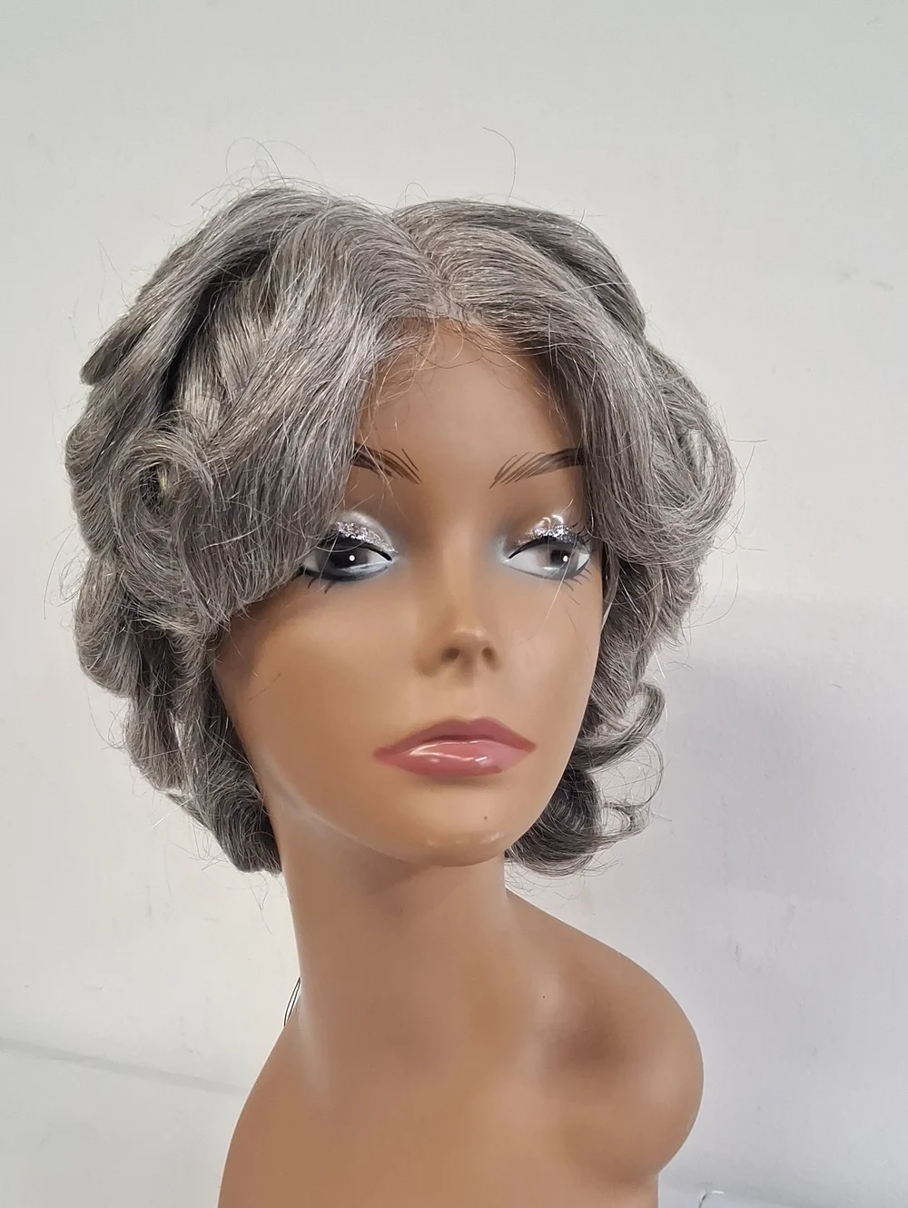 NWT XTS Full Cap Total Coverage Hair Replacement, Short Curly Grey